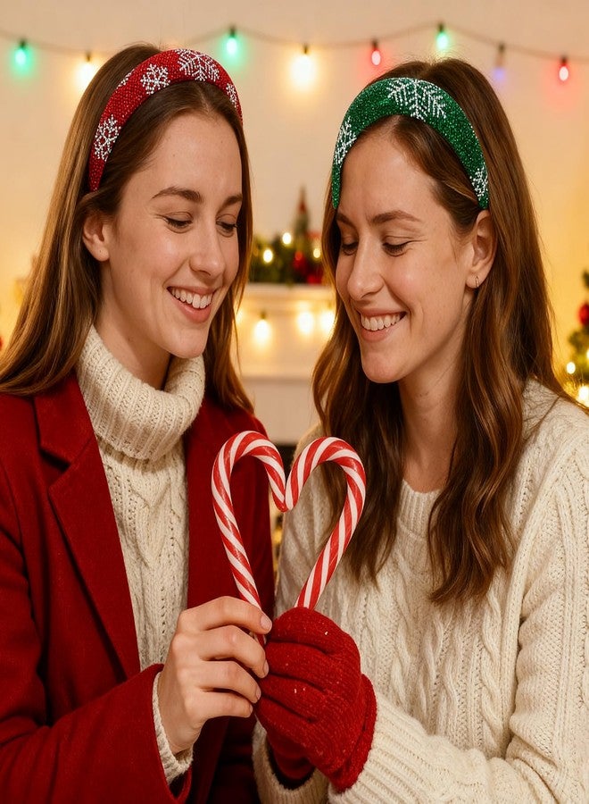 winthrop 2 Pack Christmas Rhinestone Headbands for Women – Sparkling Snowflake Padded Hair Hoop in Red & Green, Wide Glitter Crystal Hair Accessories for Holiday Party & Winter Outfits - Image 4